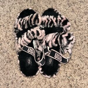 Pink zebra slip on uggs, size 10